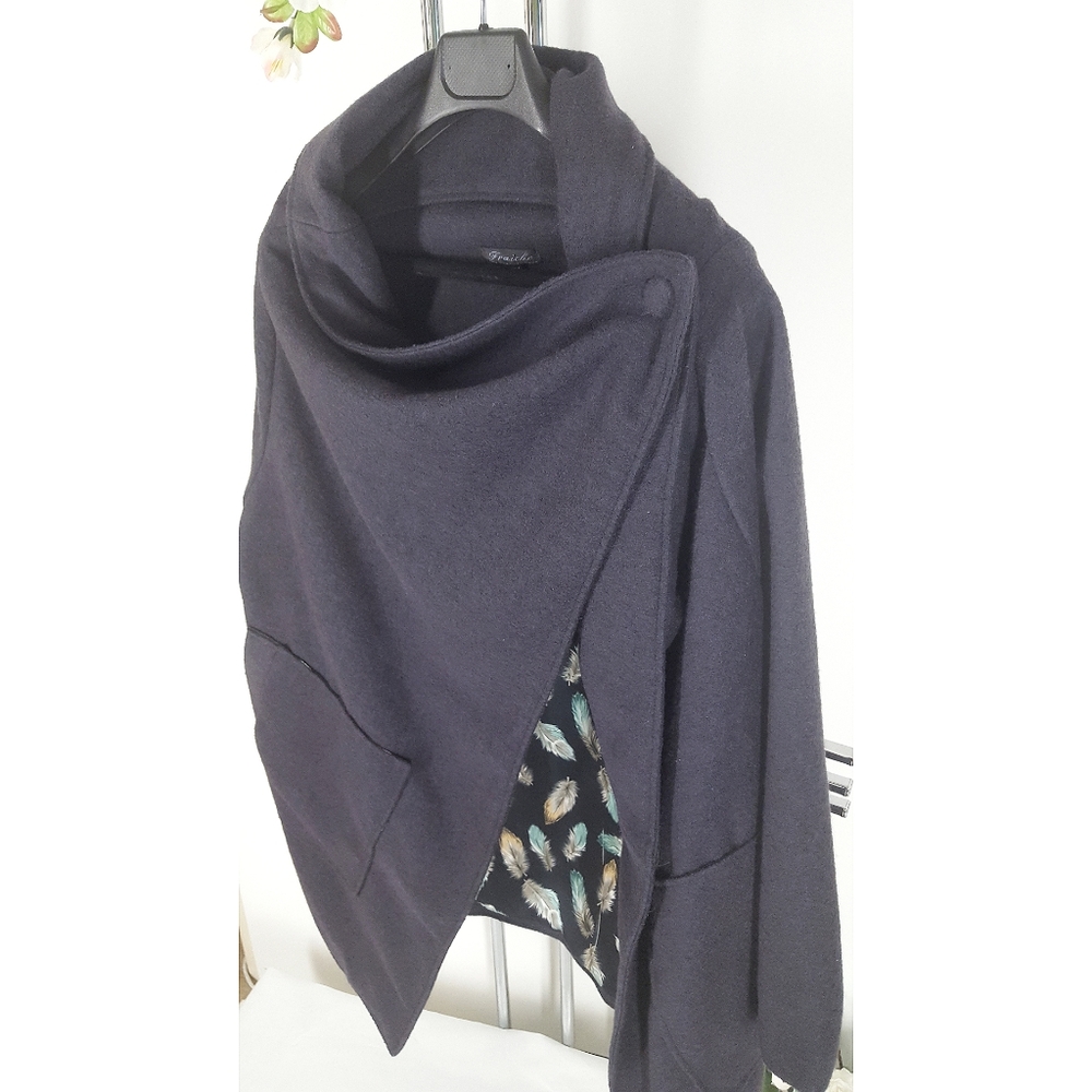 VTG Fraiche🐱Gray Shoulder Button Long Sleeve Jacket/Coat/Cape